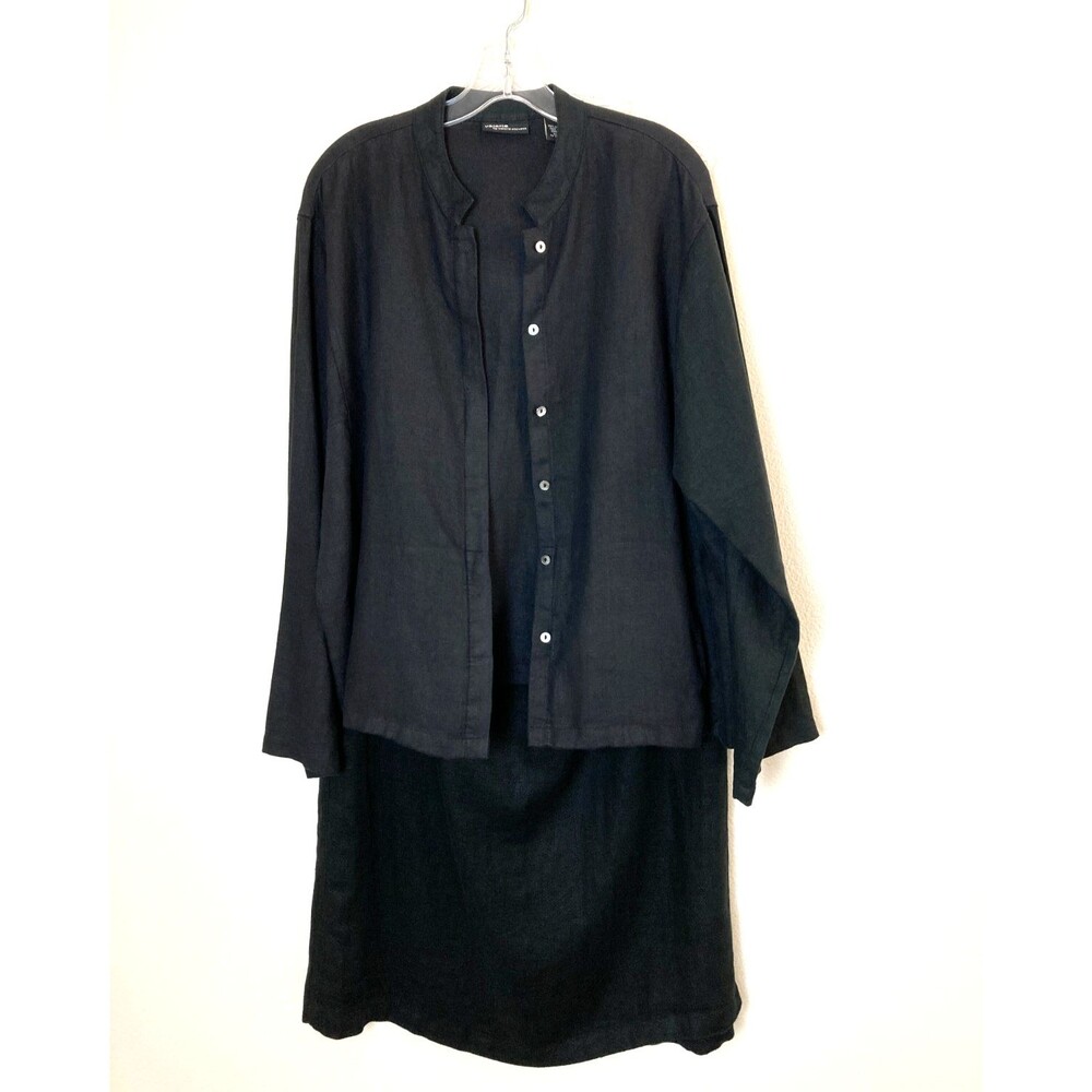 Valerie Stevens 2-Piece Vtg. Set Linen Maxi Skirt and Shirt Jacket Size XL Black